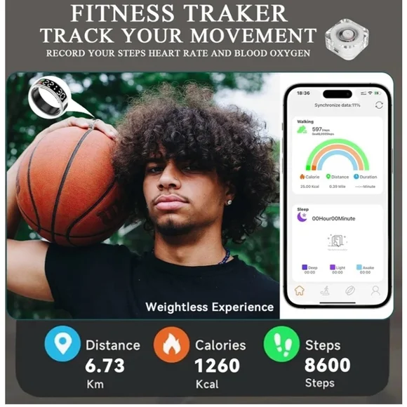 Smart Ring for Women Men,Fitness Tracker Ring,Smart Ring whth Display - Picture 3 of 8